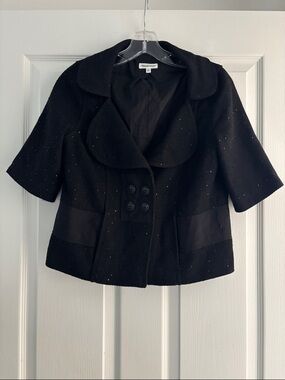 Vintage Generra Black Short-Sleeve Sequin Cropped Blazer Sz S